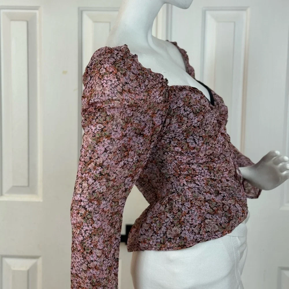 Astr Pink Puff Sleeve Smocked Blouse. C7